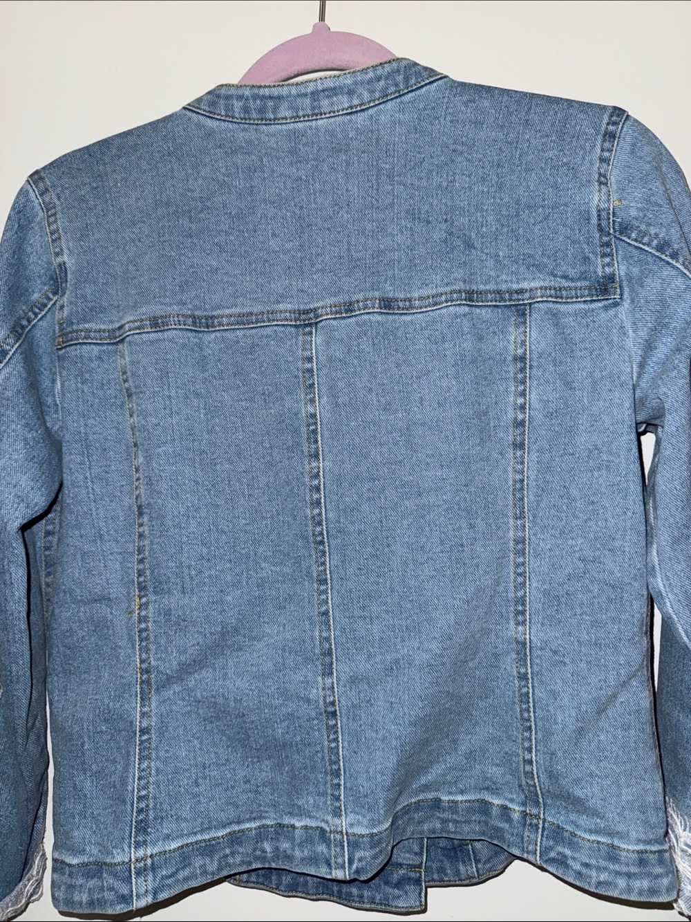 Boston Proper Light Blue Denim Double-Breasted Jean Jacket with Lace Cuffs - Picture 9 of 13